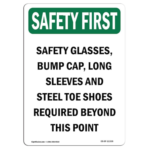 OSHA Sign, Glasses Bump Cap Long, 24in X 18in Rigid Plastic, 18" W, 24" H, Portrait